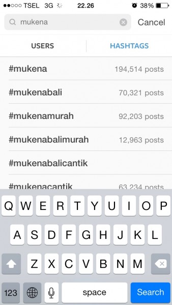 Contoh cara mencari hashtag Instagram yang paling banyak digunakan.